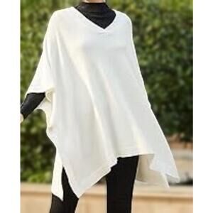 Modena Soft Knit V-Neck Open Side Kimono Poncho Sweater One Size Cream NWT